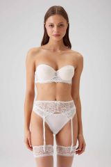 Pierre Cardin 4791 Vicenza Dantel Ekstra Dolgulu Çoraplı Straplez Jartiyer Sütyen ve Tanga Takım Ekru - 85