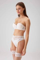 Pierre Cardin 4791 Vicenza Dantel Ekstra Dolgulu Çoraplı Straplez Jartiyer Sütyen ve Tanga Takım Ekru - 85