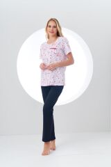 PJS Kadın Desenli Önden Düğmeli Kısa Kollu Pijama Takım