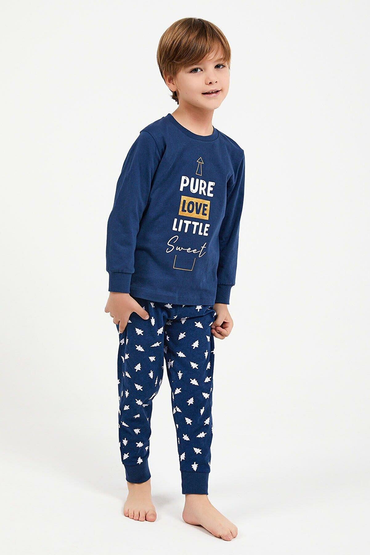 Roly Poly 2996 Pure Love Little Sweet Koyu İndigo Erkek Çocuk Uzun Kol Pijama Takım