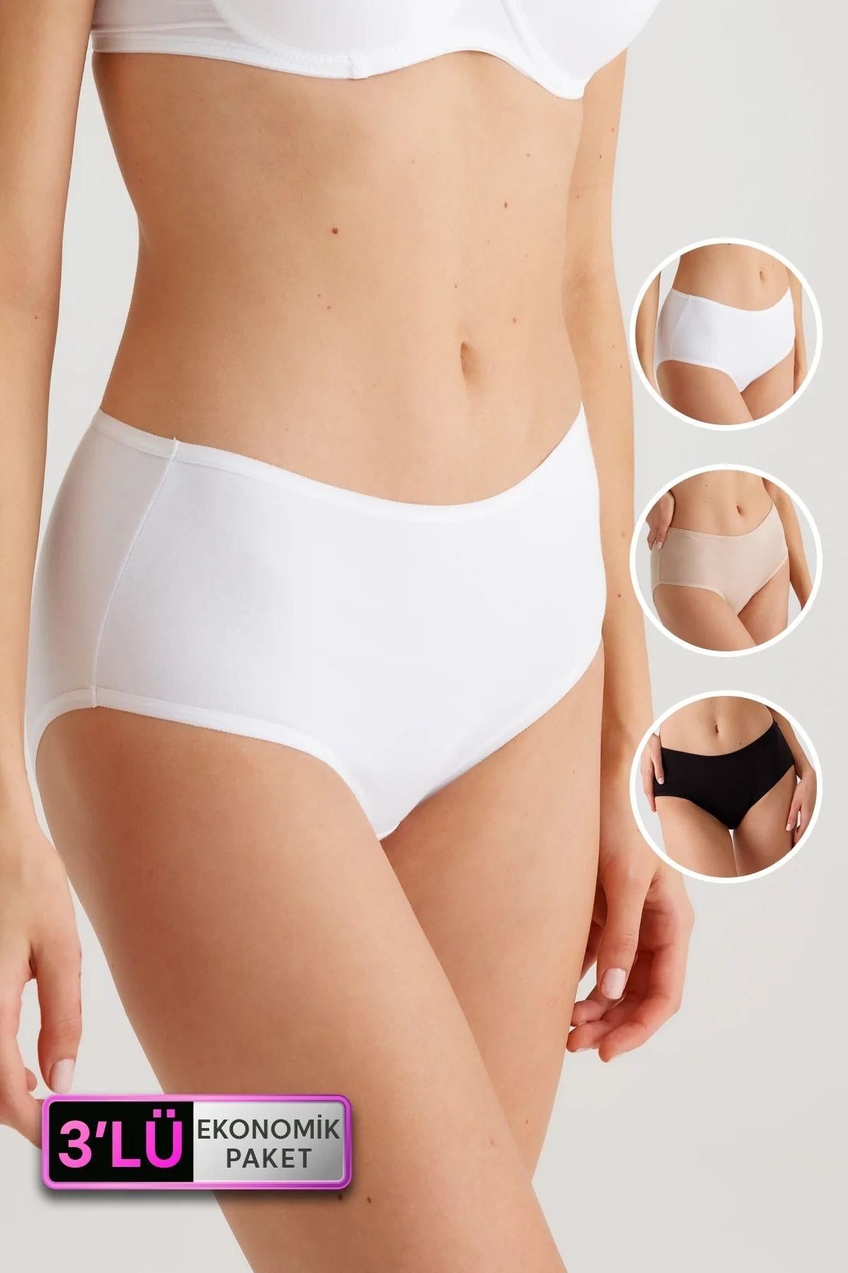 Pierre Cardin 2033 Maxi Cut 3'lü Ekonomik Paket Yüksek Bel Pamuklu Basic Slip Külot