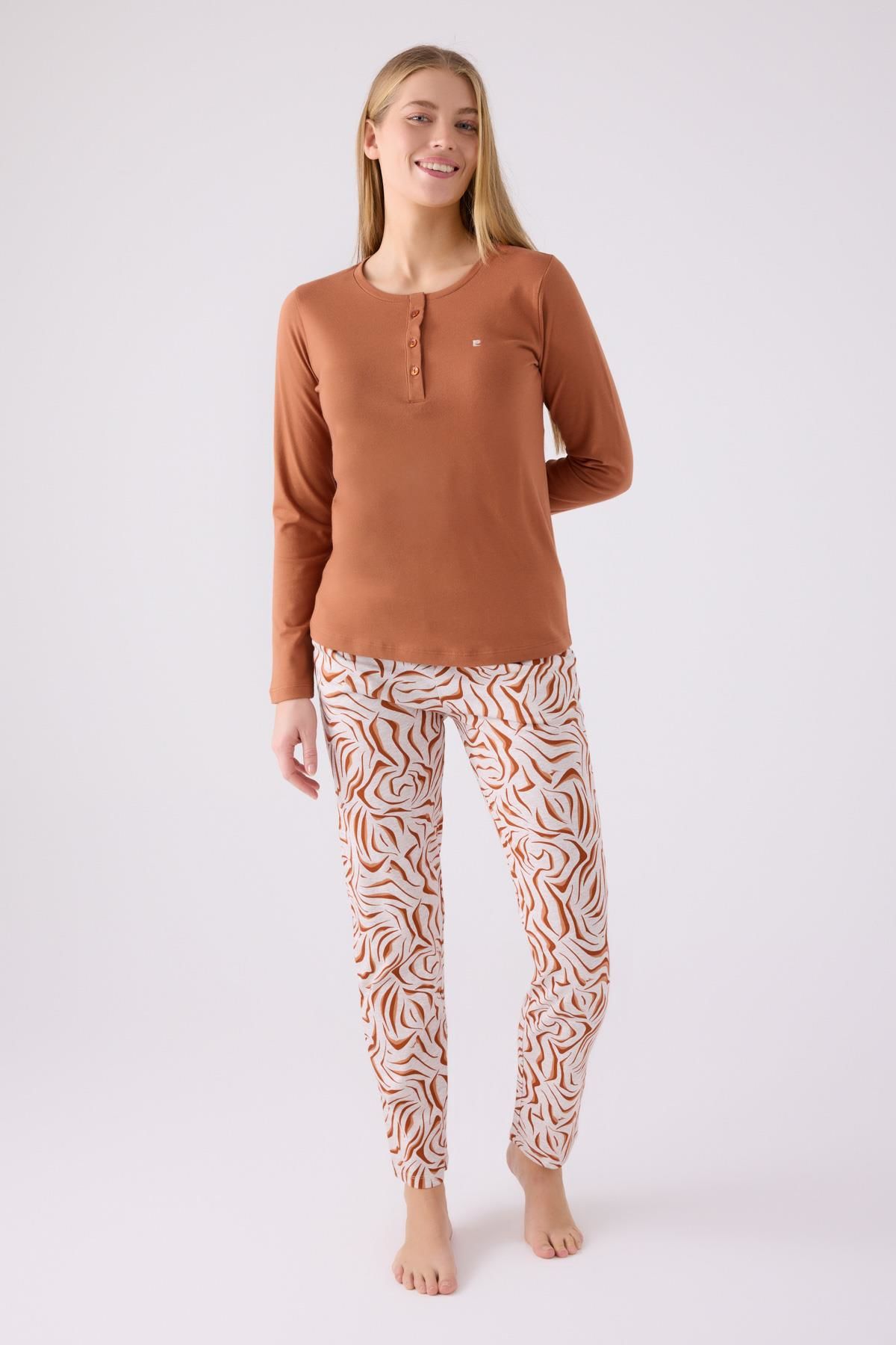 Pierre Cardin 8862 Kadın Açık Kahverengi Uzun Kol Pijama Takım