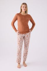 Pierre Cardin 8862 Kadın Açık Kahverengi Uzun Kol Pijama Takım