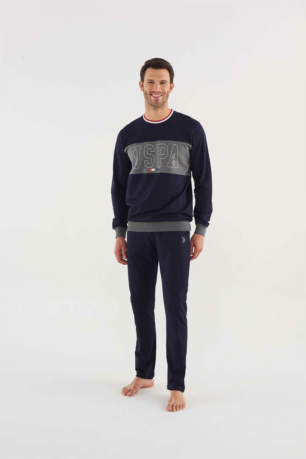 U.s Polo Assn 18616 Erkek Antrasit Melanj Pijama Takım