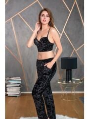 Anıl 4154 Kadın Kadife İncili Dolgulu Büstiyer Takım