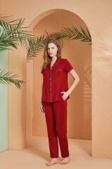 Pjs 27069 Dreaming Kadın Gold Detaylı Boydan Düğmeli Kısa Kollu Pijama Takım