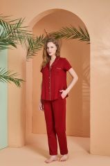 Pjs Dreaming Kadın Gold Detaylı Boydan Düğmeli Kısa Kollu Pijama Takım