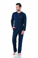 Pierre Cardin 5454 Erkek Uzunkollu Penye Pijama Takımı Lacivert - XL
