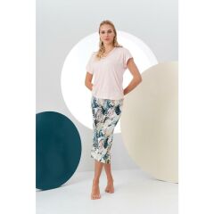 Pjs 24190 Kadın Desenli Kapri Takım