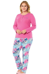 Alperi 79-34 Kadın Büyük Beden Uzun Kol Pijama Takımı