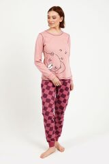 Roly Poly 2981 Bear Pembe Kadın Uzun Kol Pijama Takım