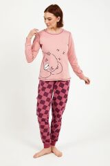 Roly Poly 2981 Bear Pembe Kadın Uzun Kol Pijama Takım