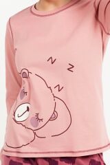 Roly Poly 2981 Bear Pembe Kadın Uzun Kol Pijama Takım