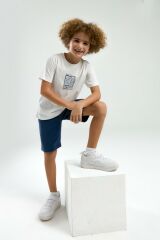 Arnetta 3304 Erkek Çocuk Beyaz Kısa Kollu Şortlu Bermuda Pijama Takım