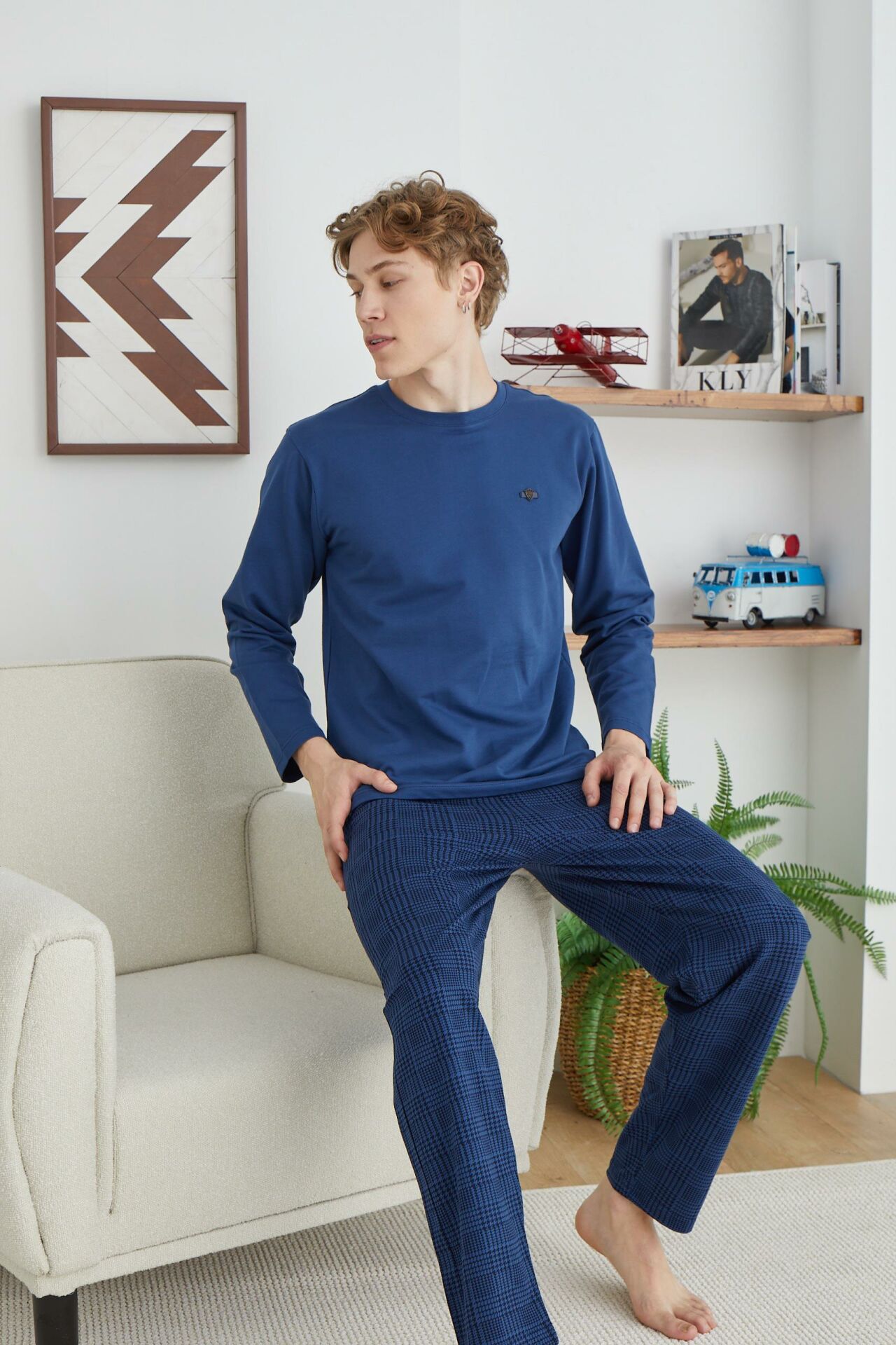 Kly 8035 0 Yaka Altı Kareli Spor Orta Kalın Erkek Pijama