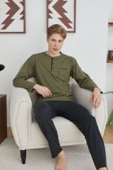 Kly 9229 Erkek Midi Yaka Uzun Kollu Pijama Takım