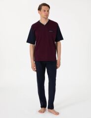 Pierre Cardin Erkek Bordo Jakarlı Kısa Kol Şortlu & Uzun 3'lü Özel Kutulu Pijama Takım