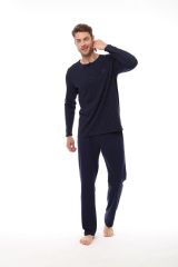 Pijadore 1526 Büyük Beden Erkek Yaka Düğmeli Uzun Kollu Pijama Takım