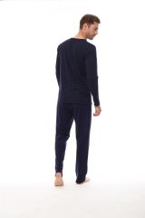 Pijadore 1526 Büyük Beden Erkek Yaka Düğmeli Uzun Kollu Pijama Takım