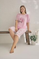 Estiva 23072 Kadın Kısa Kollu Kaprili Büyük Beden Yazlık Viskon Pijama Takımı