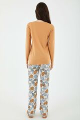 Pierre Cardin 8425 Good Things Take Time Camel Kadın Uzun Kol Pijama Takım