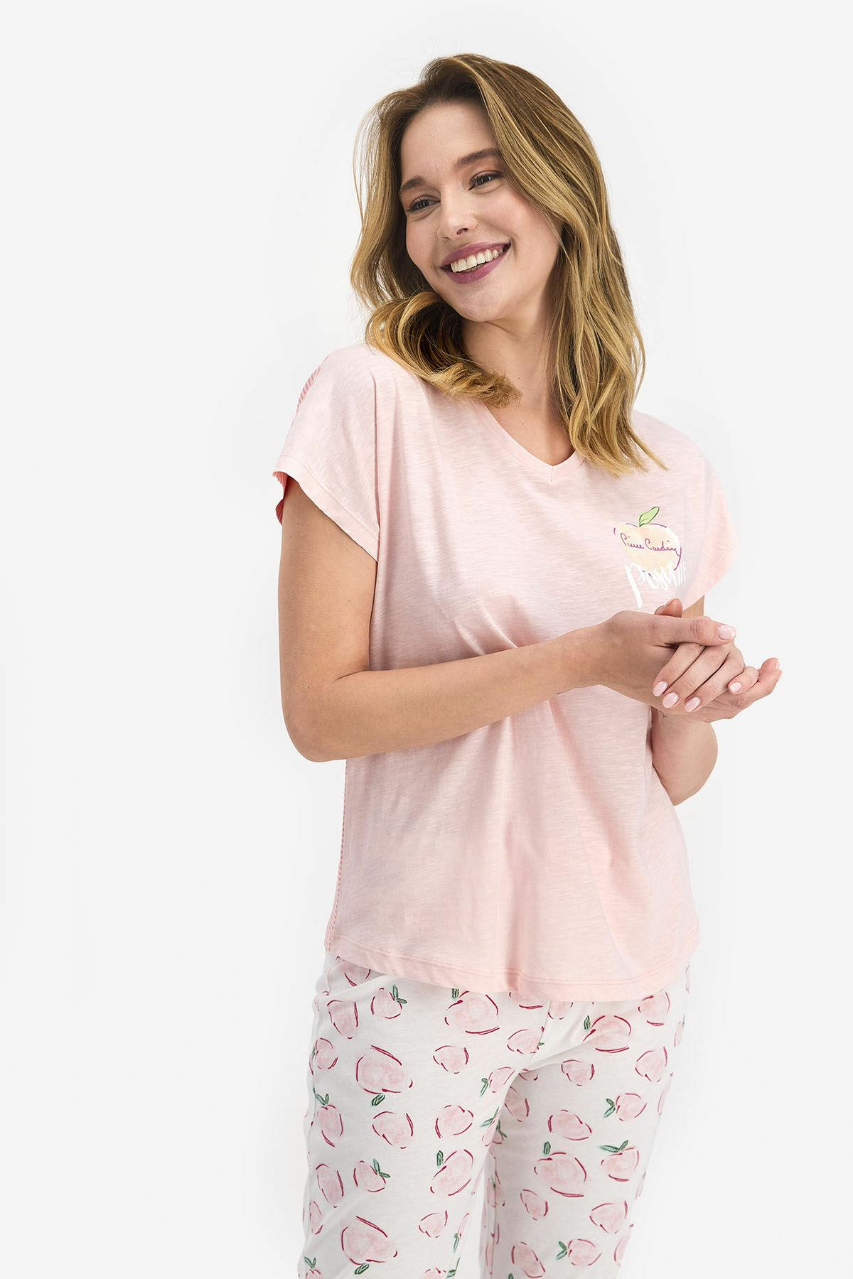 Pierre Cardin 7688 Battal Kadın Positive Somon Kısa Kol Pijama Takımı