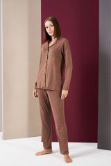 Pjs 26032 Kadın Boydan Düğmeli Patlı Uzun Kol Pijama Takım