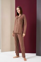 Pjs 26032 Kadın Boydan Düğmeli Patlı Uzun Kol Pijama Takım