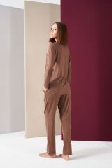Pjs 26032 Kadın Boydan Düğmeli Patlı Uzun Kol Pijama Takım