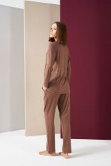 Pjs 26032 Kadın Boydan Düğmeli Patlı Uzun Kol Pijama Takım