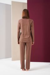 Pjs 26032 Kadın Boydan Düğmeli Patlı Uzun Kol Pijama Takım