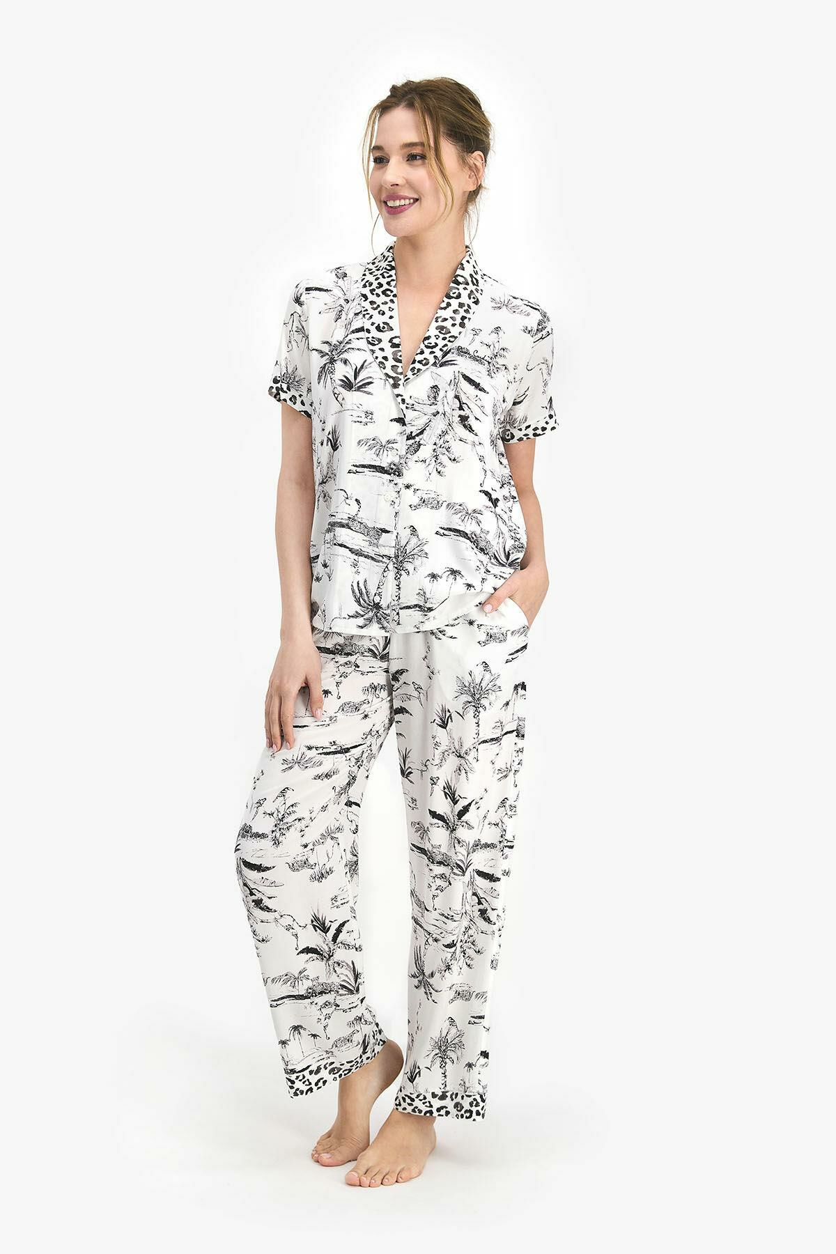 Pierre Cardin 7736 Leopard Krem Kadın Gömlek Pijama