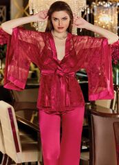 Jeremi 2634 Saten 3'lü Dantelli Pijama Takımı