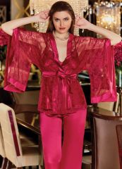 Jeremi 2634 Saten 3'lü Dantelli Pijama Takımı