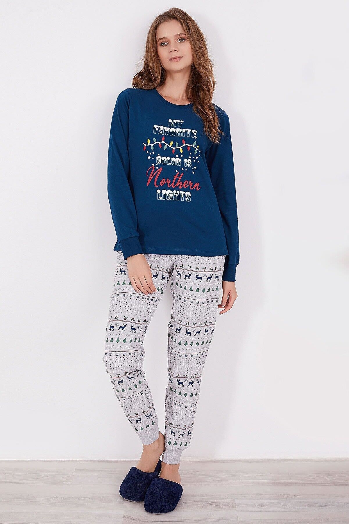Roly Poly 2917 My Favorite Color Is Northern Nights Lacivert Kadın Uzun Kol Pijama Takım