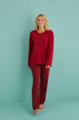 Gd Goldoremi 50902-47 Kadın İnspire Milan Kumaş Uzun Kol Ekoseli Pijama Takım