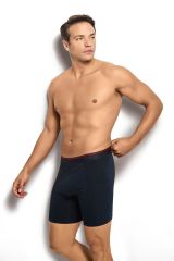 Jiber 268 Erkek 3'lü Pamuklu Likralı Uzun Boxer Lacivert - XL