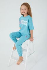U.S. Polo Assn 1418 Sea Blue Kız Çocuk Kısa Kol Pijama Takım