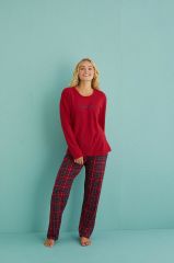 Gd Goldoremi 50902-55 Urban Style Milan Kumaş Uzun Kol Ekoseli Pijama Takımı
