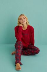 Gd Goldoremi 50902-55 Urban Style Milan Kumaş Uzun Kol Ekoseli Pijama Takımı