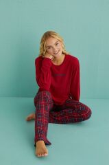 Gd Goldoremi 50902-55 Urban Style Milan Kumaş Uzun Kol Ekoseli Pijama Takımı