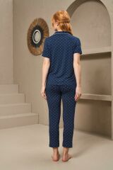 Pjs 25163 Kadın Yakalı Düğmeli Puanlı Kısa Kollu Pijama Takım
