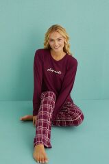 Gd Goldoremi 50902-54 Kadın Sleep Mode Milan Kumaş Uzun Kol Ekoseli Pijama Takım