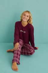 Gd Goldoremi 50902-54 Kadın Sleep Mode Milan Kumaş Uzun Kol Ekoseli Pijama Takım