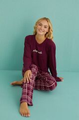 Gd Goldoremi 50902-54 Kadın Sleep Mode Milan Kumaş Uzun Kol Ekoseli Pijama Takım