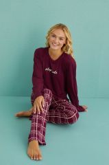 Gd Goldoremi 50902-54 Kadın Sleep Mode Milan Kumaş Uzun Kol Ekoseli Pijama Takım