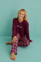 Gd Goldoremi 50902-54 Kadın Sleep Mode Milan Kumaş Uzun Kol Ekoseli Pijama Takım