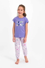 Roly Poly 2476 Kız Çocuk Enjoy Summer Mor Kısa Kol Pijama Takımı