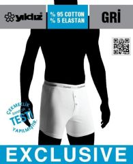 Yıldız 112 Erkek Pamuklu Gri Likralı Uzun Boxer