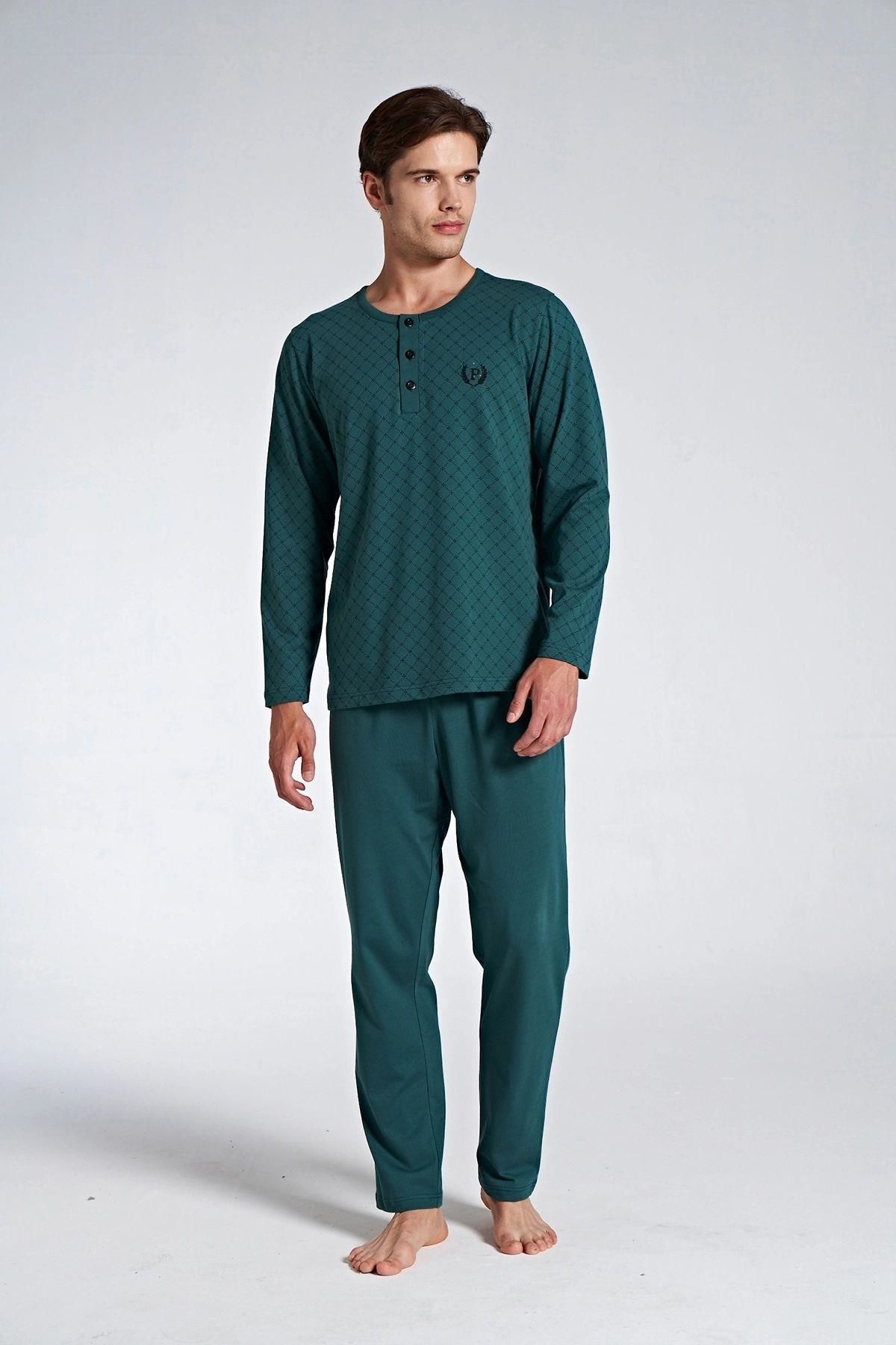 Gd Goldoremi 1750 Büyük Beden Erkek %100 Pamuklu Uzun Kollu Pijama Takım
